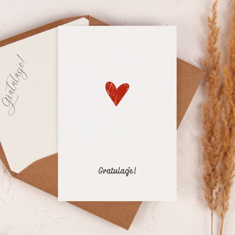 Minimalistyczna kartka na ślub z czerwonym sercem - Heart